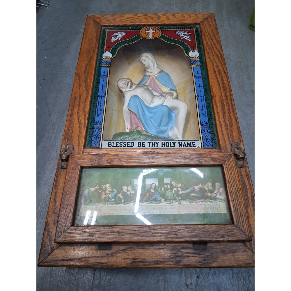 Antique Religious Catholic Last Rites Sick Call Viaticum Shadow Box 23"x 13"